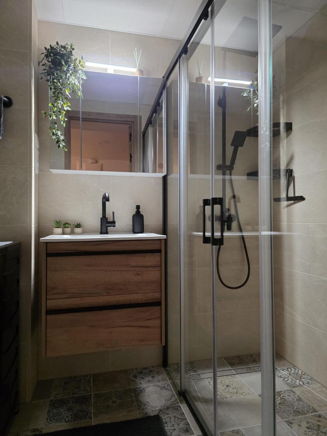 Walk-in shower and bathroom